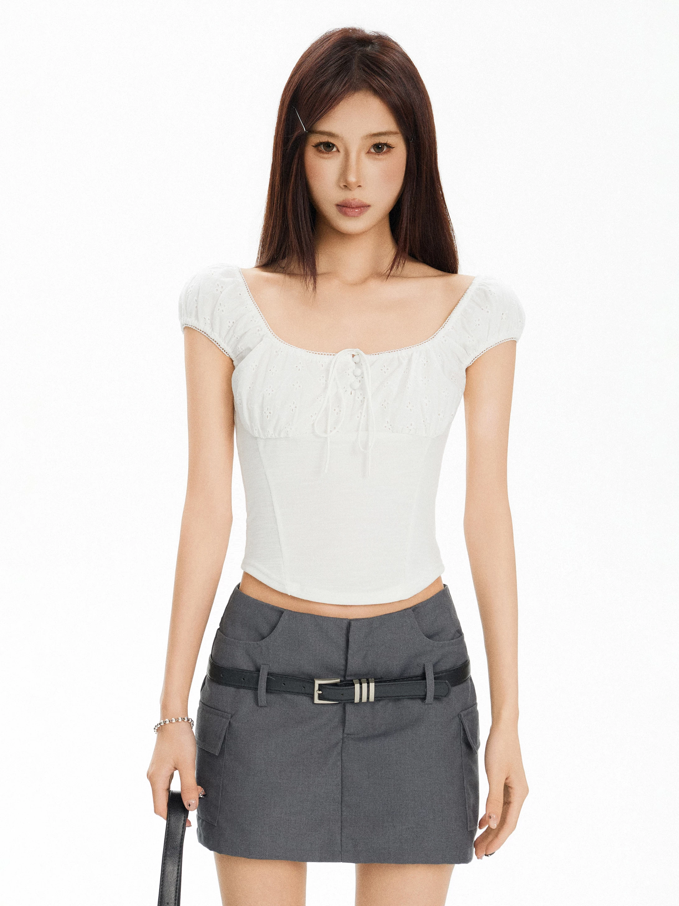 スクエアネック パフスリーブ 半袖Tシャツ 商品写真
