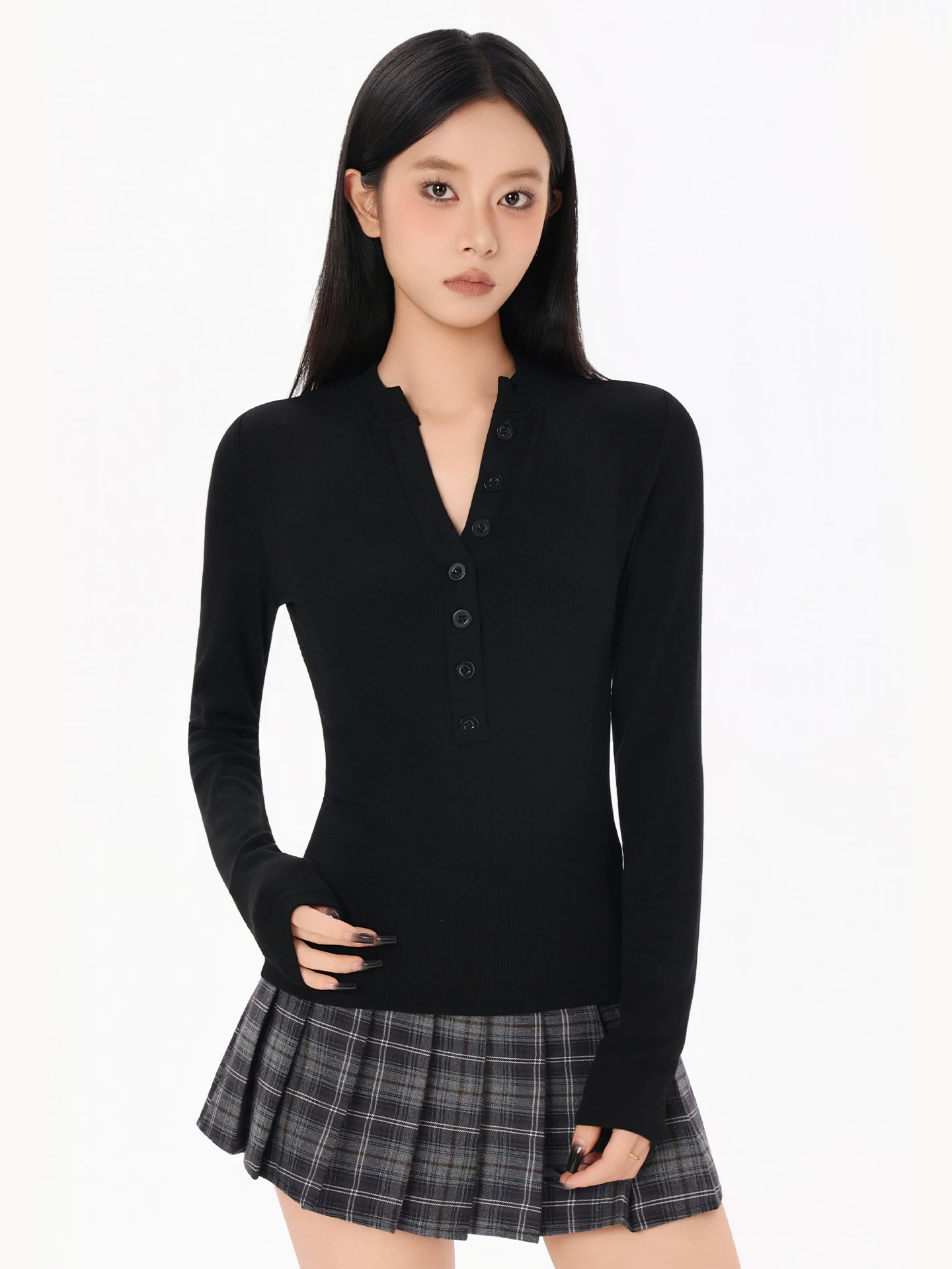 ヘンリーネック 長袖Tシャツ 商品写真