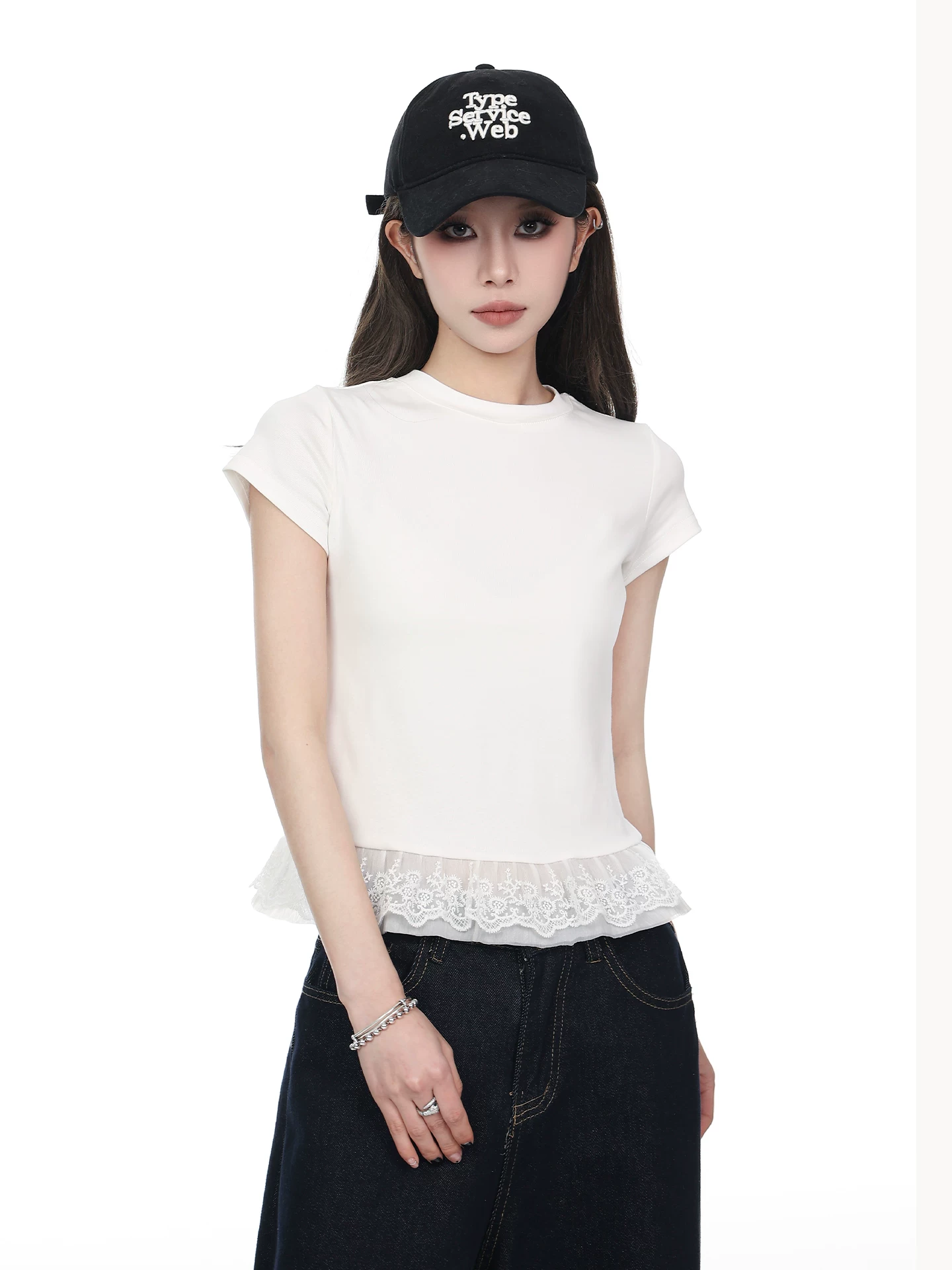 レース 切り替え 半袖Tシャツ 商品写真