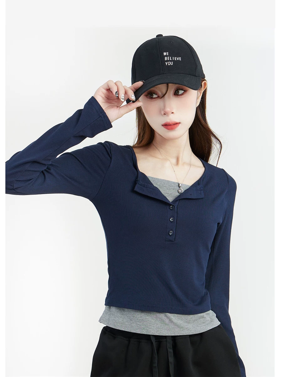 レイヤード風 配色 長袖Tシャツ 商品写真