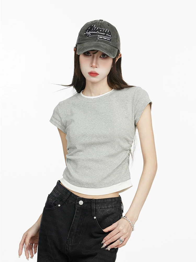 レイヤード風 切り替え 半袖Tシャツ 商品写真