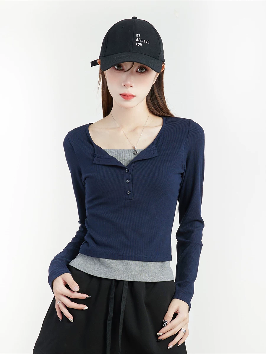 レイヤード風 配色 長袖Tシャツ 商品写真