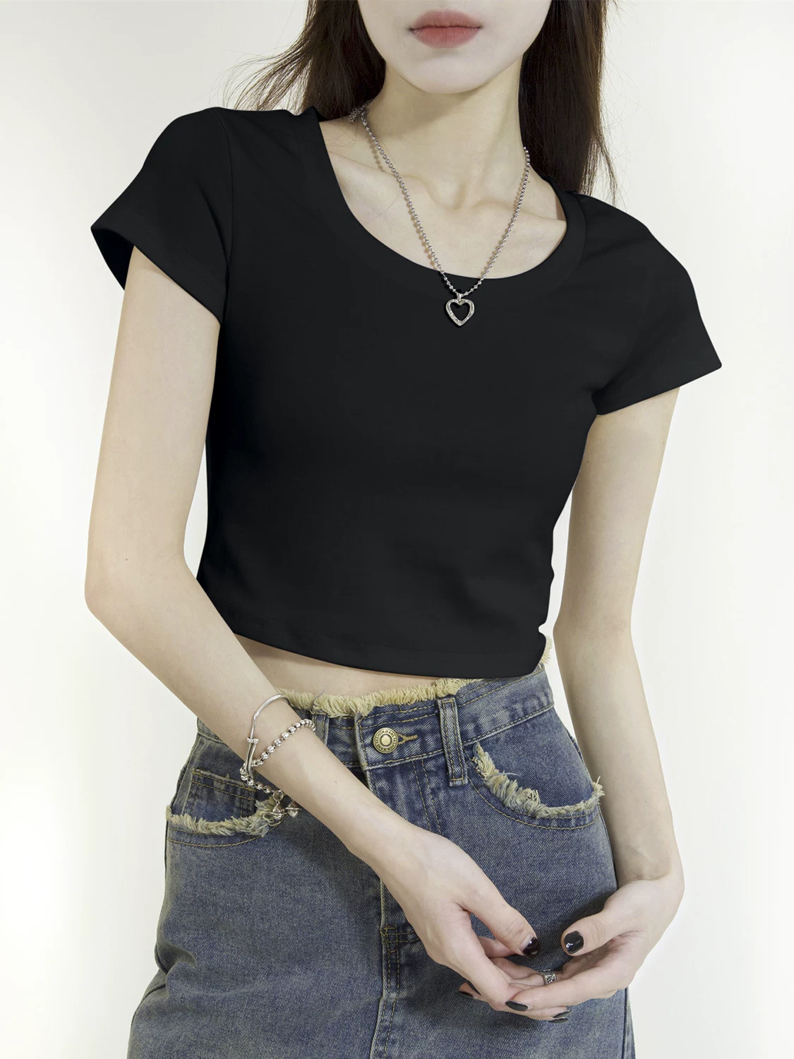 ショート丈 フィット半袖Tシャツ 商品写真