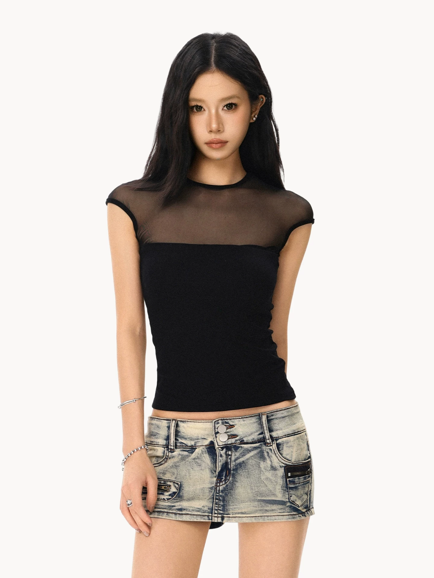 パッド付き メッシュ切り替えTシャツ 商品写真