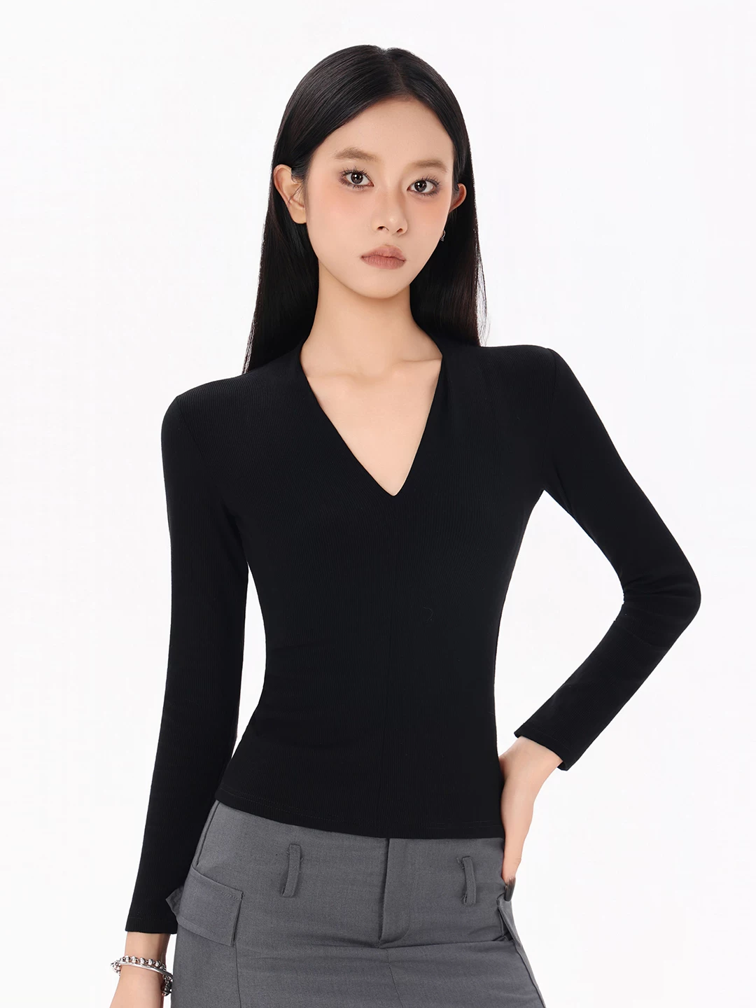Vネック 長袖Tシャツ 商品写真