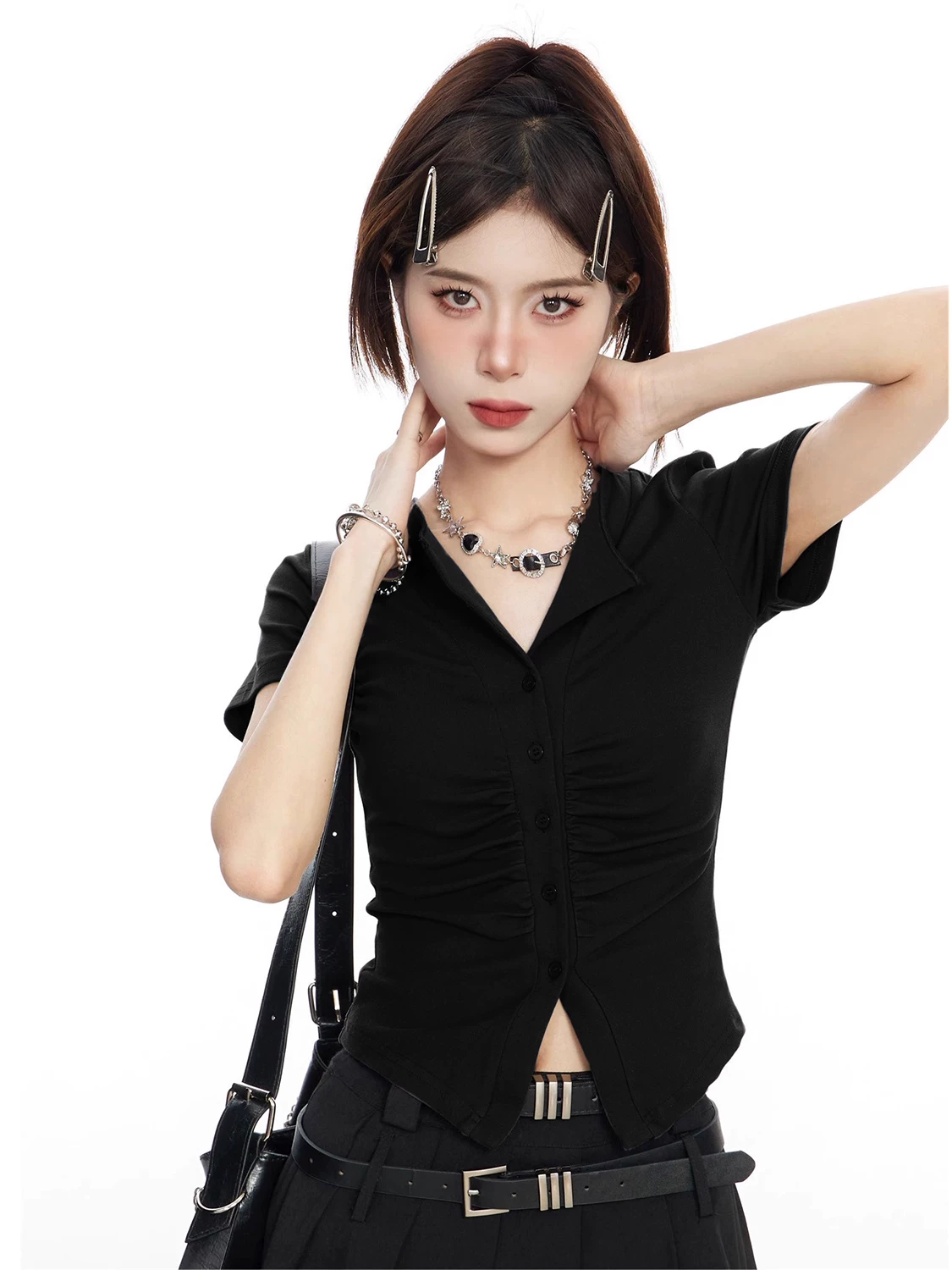 ギャザー ショート丈 半袖Tシャツ 商品写真