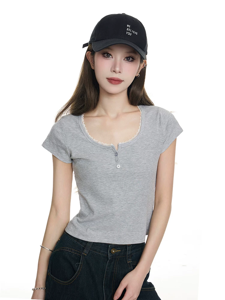 レース 切り替え 半袖Tシャツ 商品写真