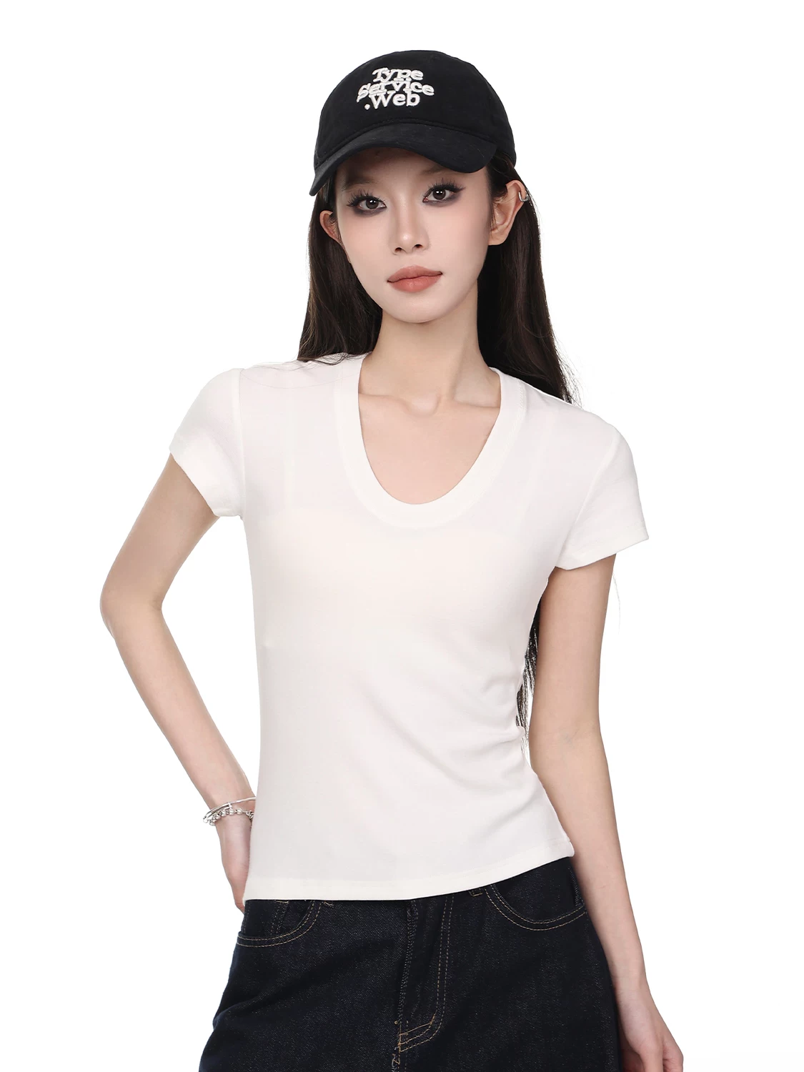 Uネック 半袖Tシャツ 商品写真