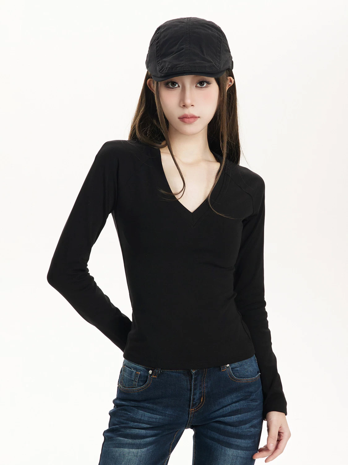 Vネック 長袖Tシャツ 商品写真