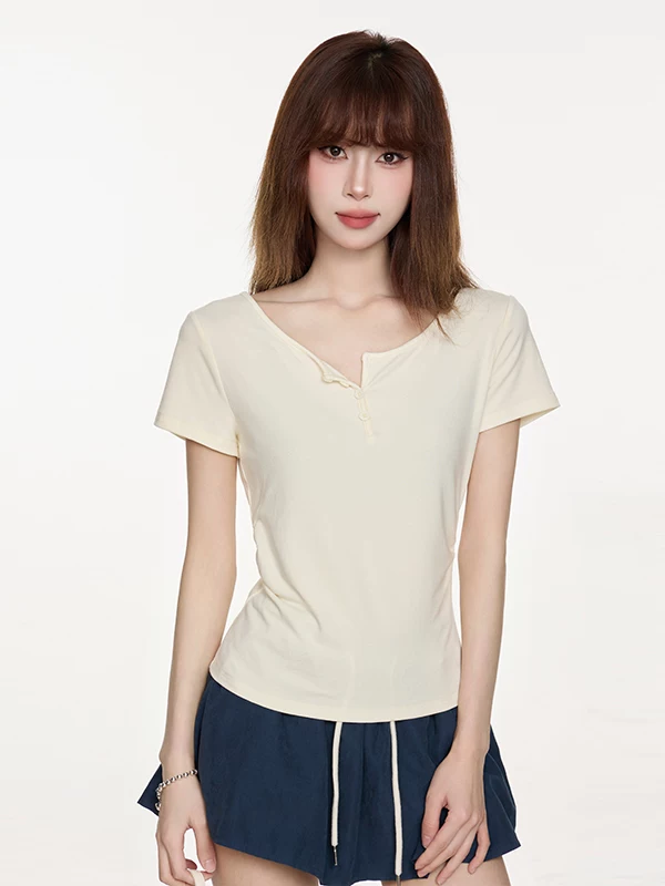 ギャザー Vネック 半袖Tシャツ 商品写真