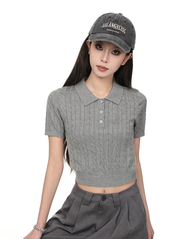 ケーブルニット ポロカラートップス 商品写真