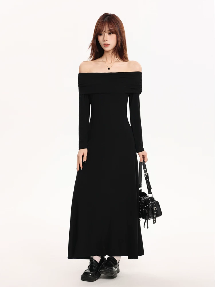オフショルダー ニットロングワンピース 商品写真