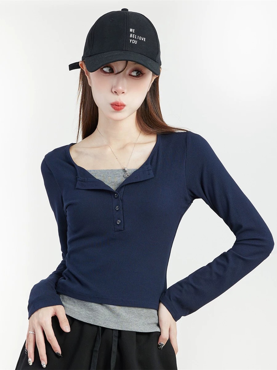 レイヤード風 配色 長袖Tシャツ 商品写真