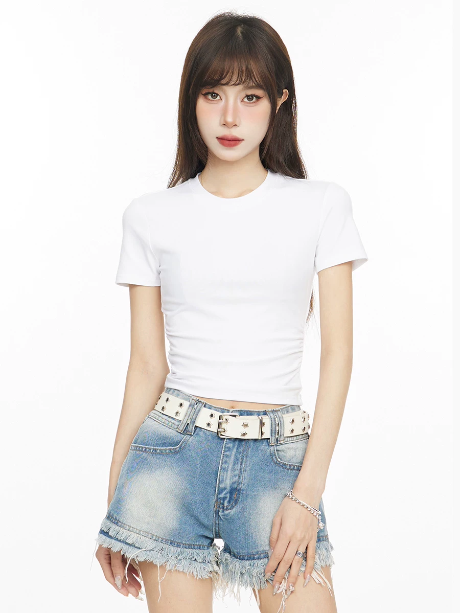 ギャザー ショート丈 半袖Tシャツ 商品写真