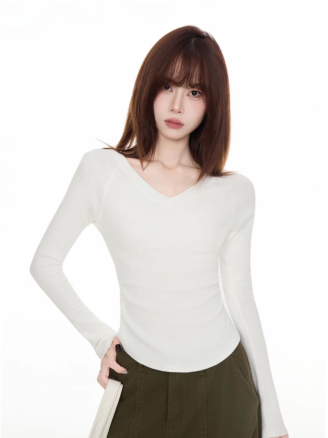 Vネック 長袖Tシャツ 商品写真