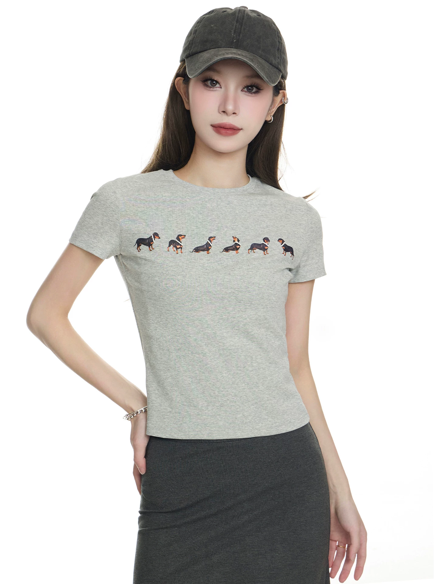 ドッグプリント ショート丈Tシャツ 商品写真