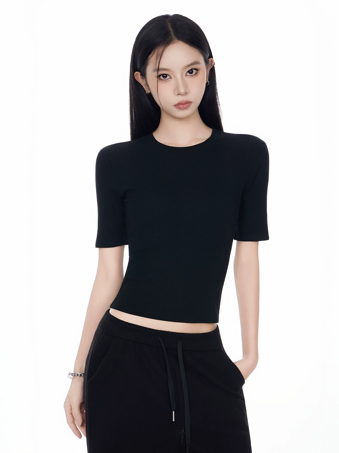 Uネック 五分袖Tシャツ 商品写真