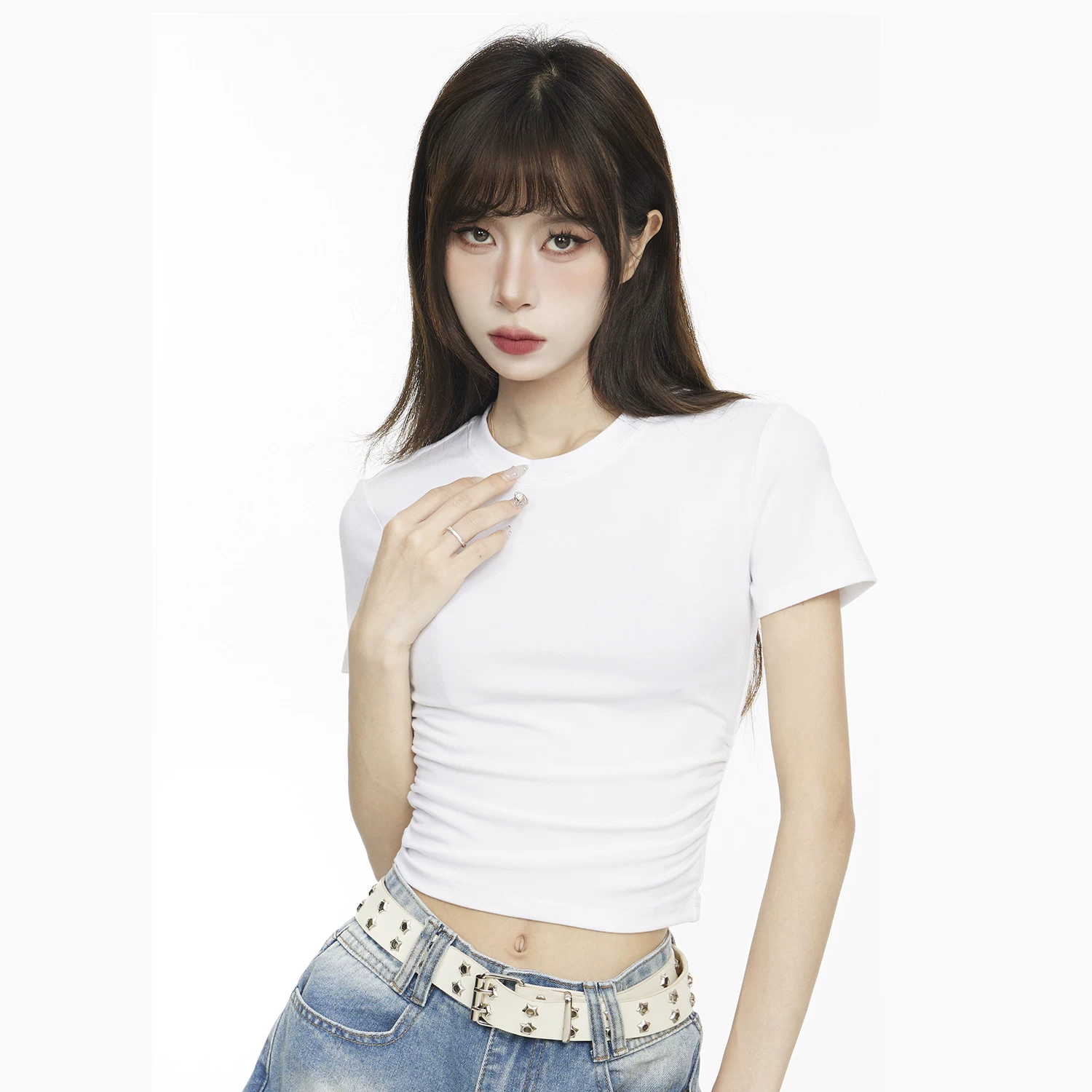 ギャザー ショート丈 半袖Tシャツ 商品写真