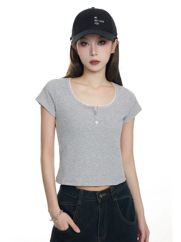 レース 切り替え 半袖Tシャツ 商品写真