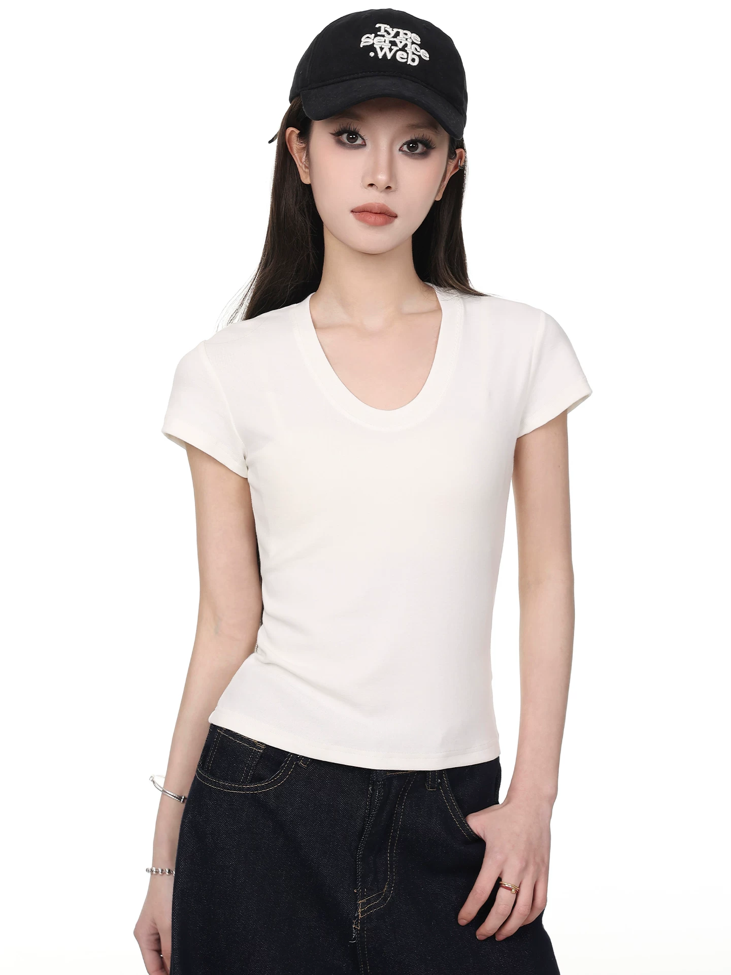 Uネック 半袖Tシャツ 商品写真