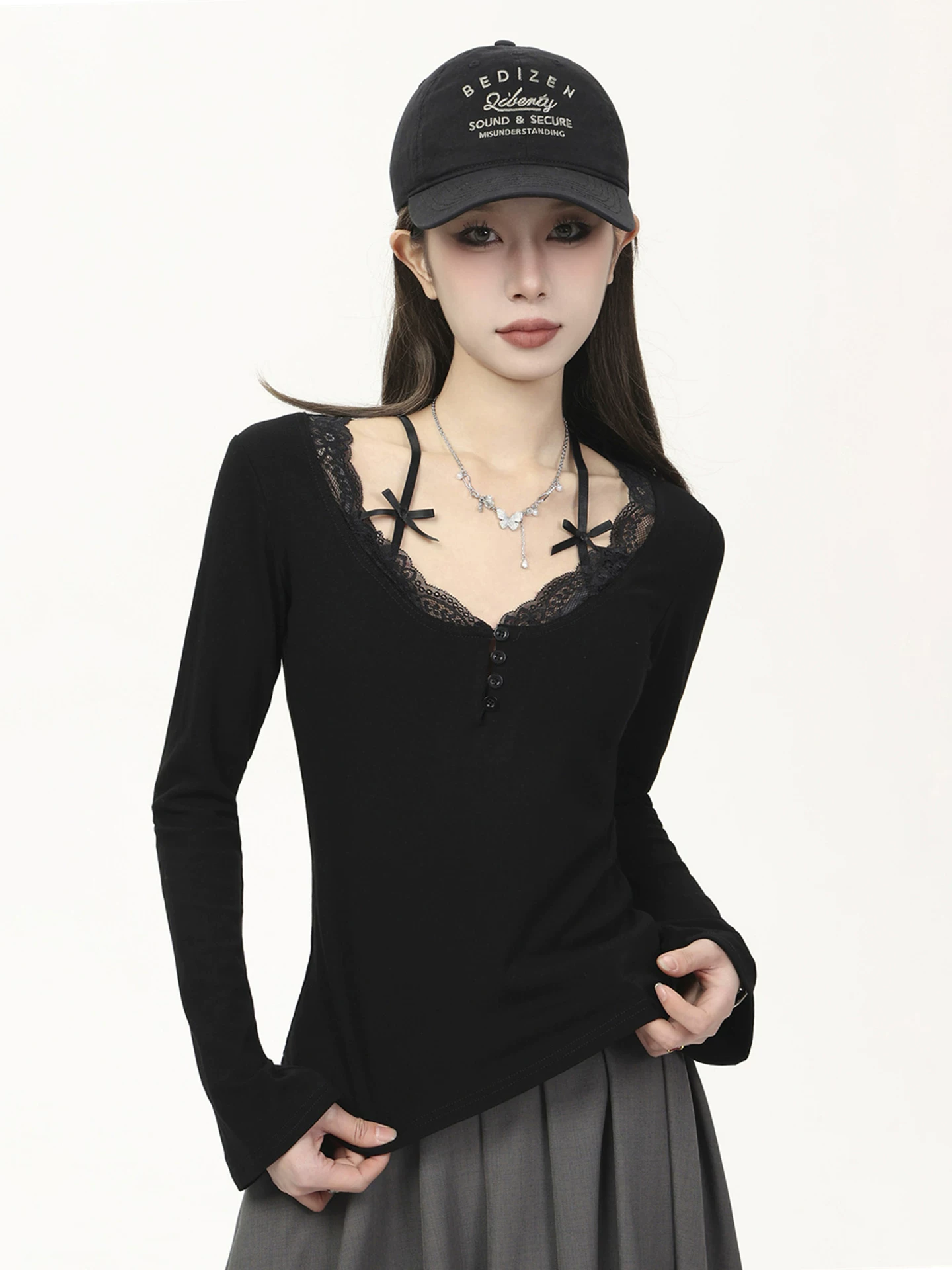 レース 切り替え 長袖Tシャツ 商品写真