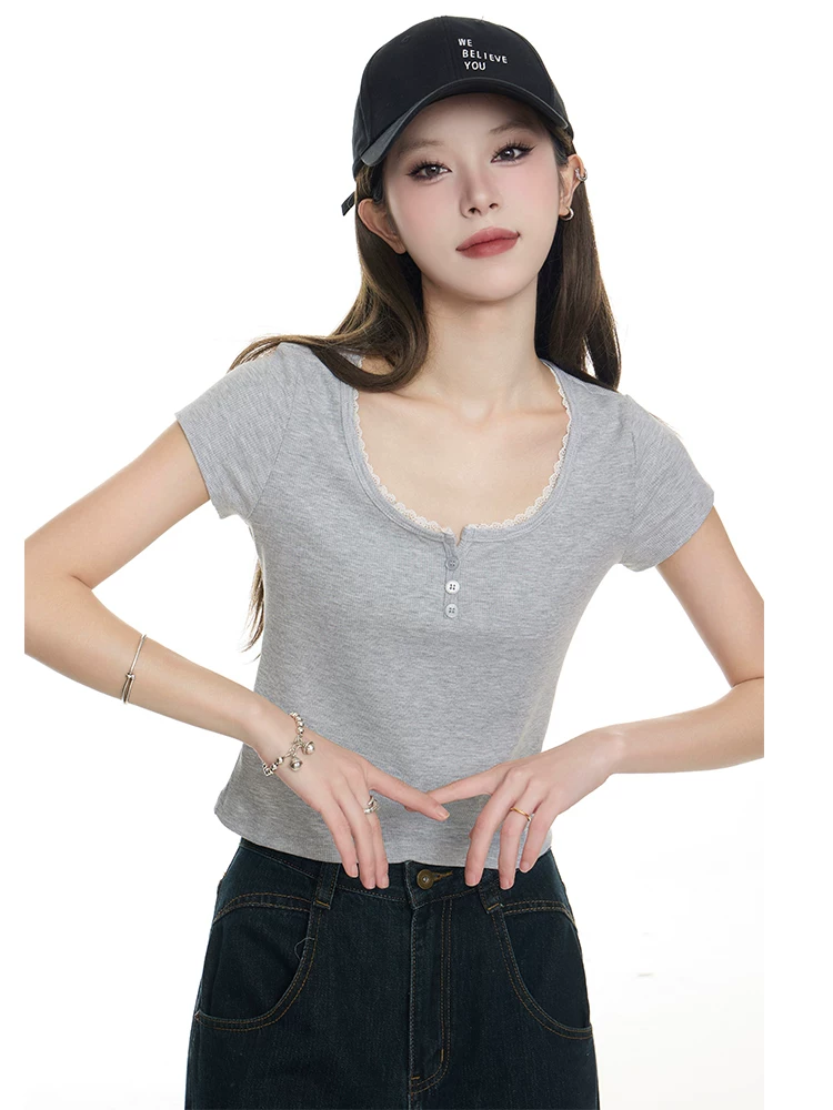 レース 切り替え 半袖Tシャツ 商品写真