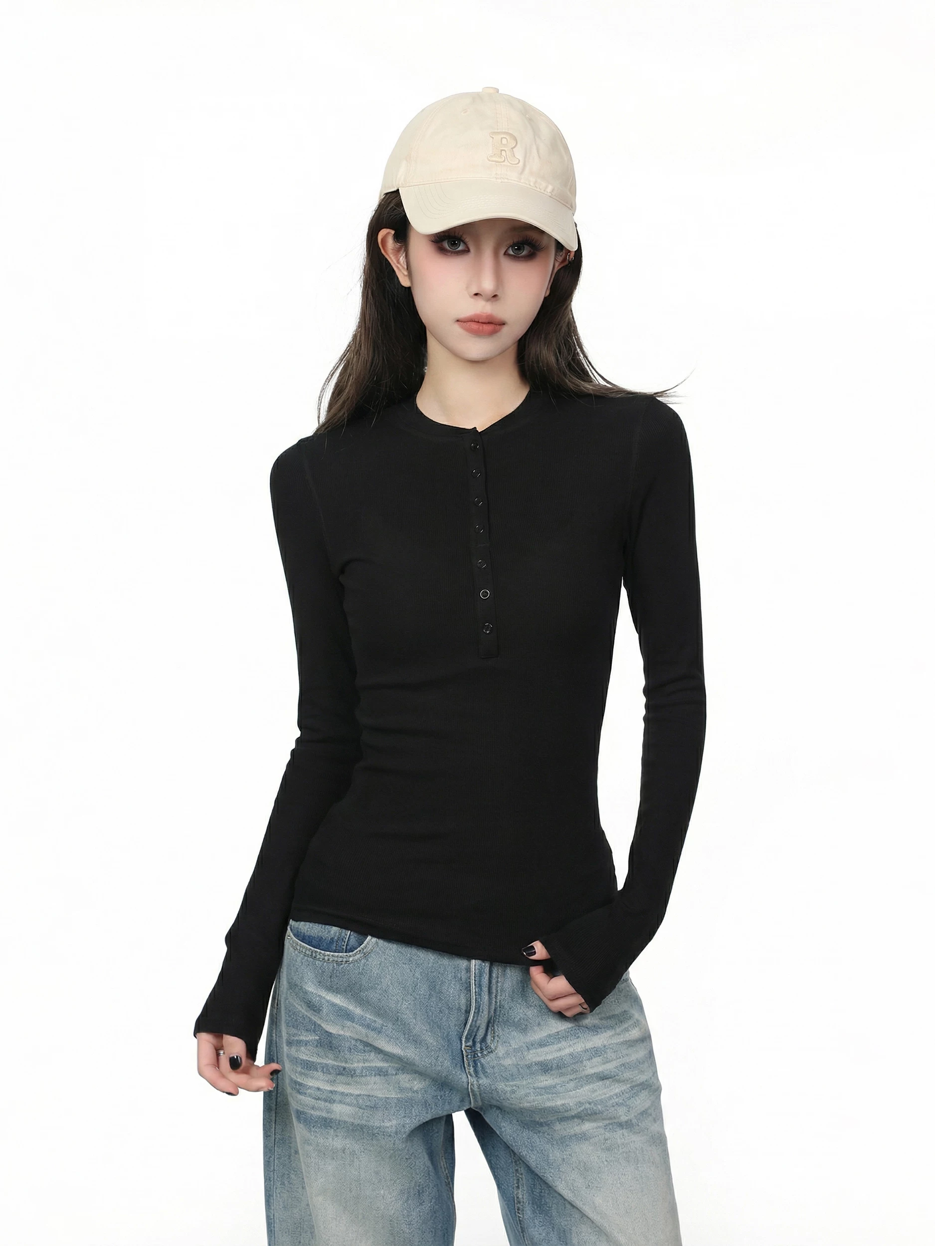 ヘンリーネック 長袖Tシャツ 商品写真