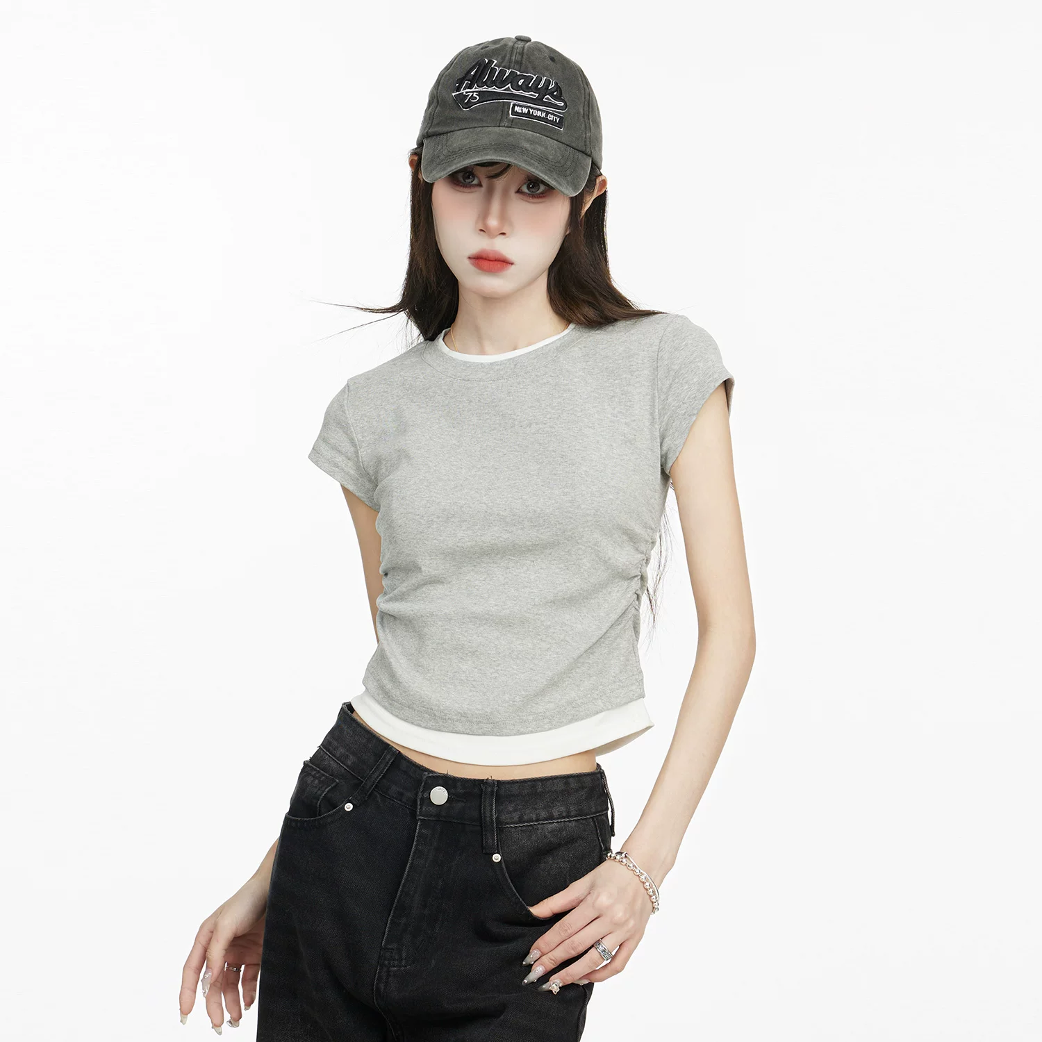 レイヤード風 切り替え 半袖Tシャツ 商品写真