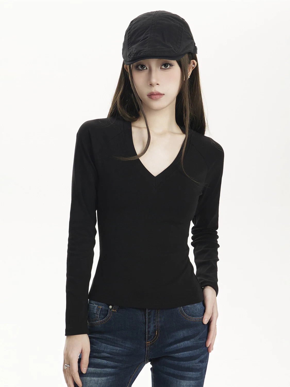 Vネック 長袖Tシャツ 商品写真