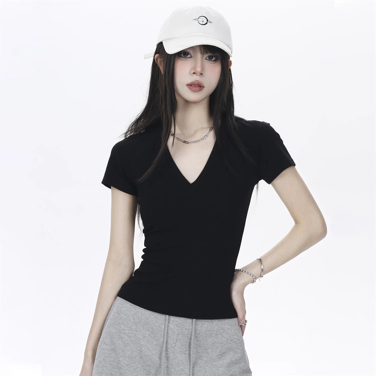 Vネック ラグラン半袖Tシャツ 商品写真