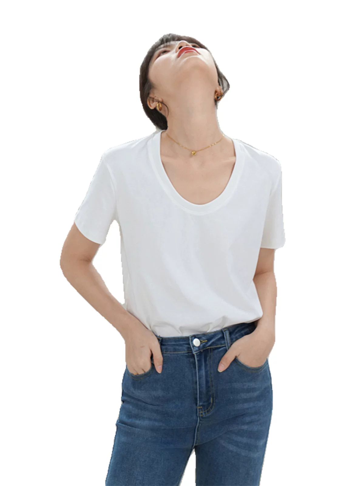Uネック 半袖Tシャツ 商品写真