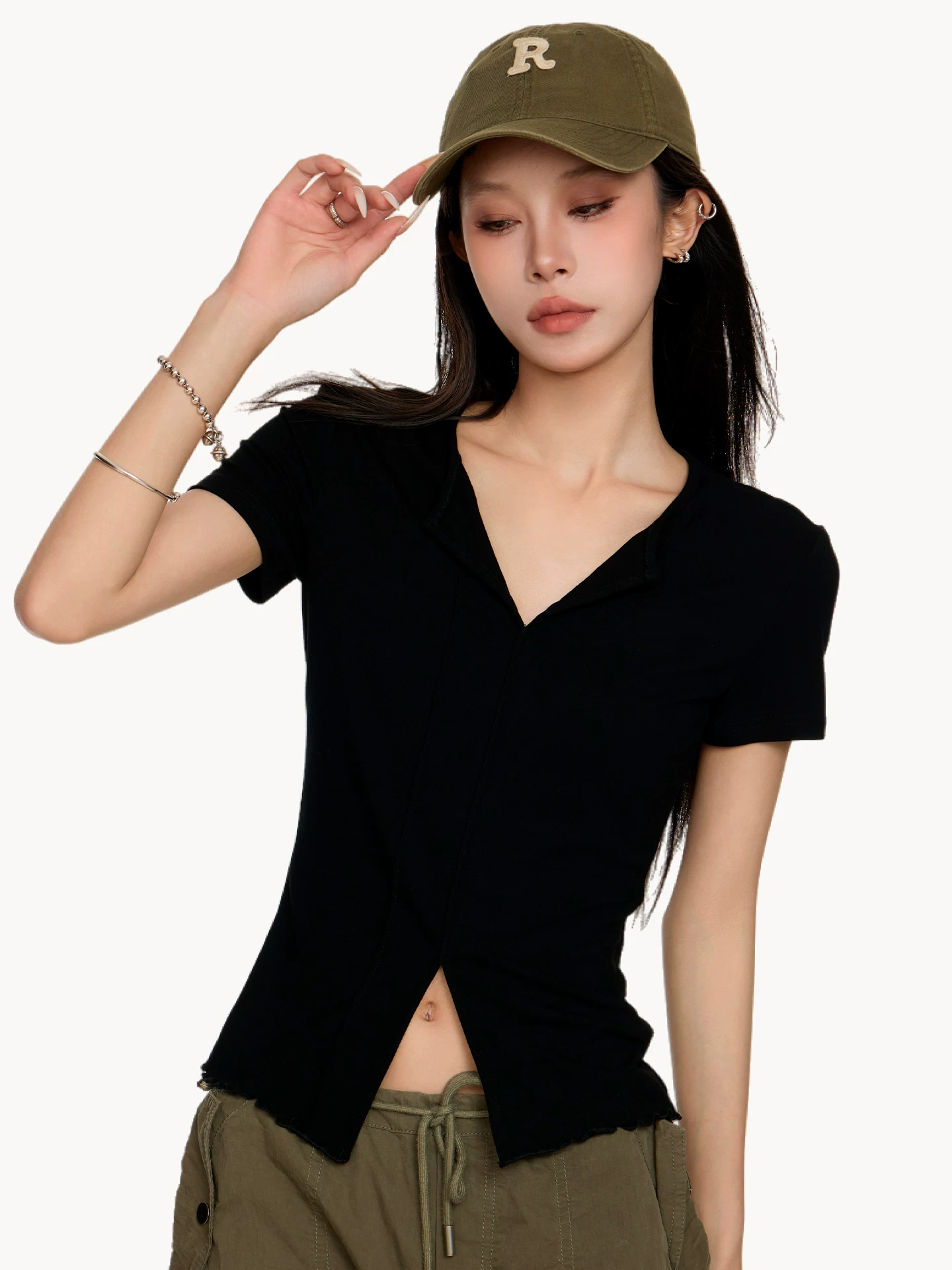 Vネック 半袖Tシャツ 商品写真