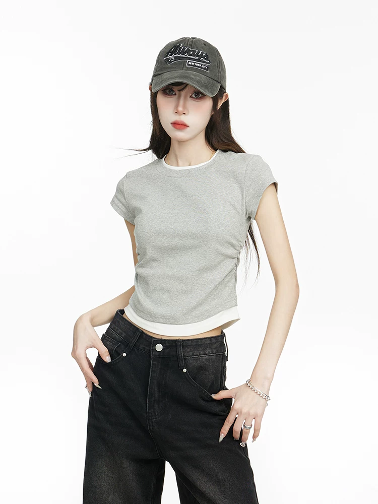 レイヤード風 切り替え 半袖Tシャツ 商品写真
