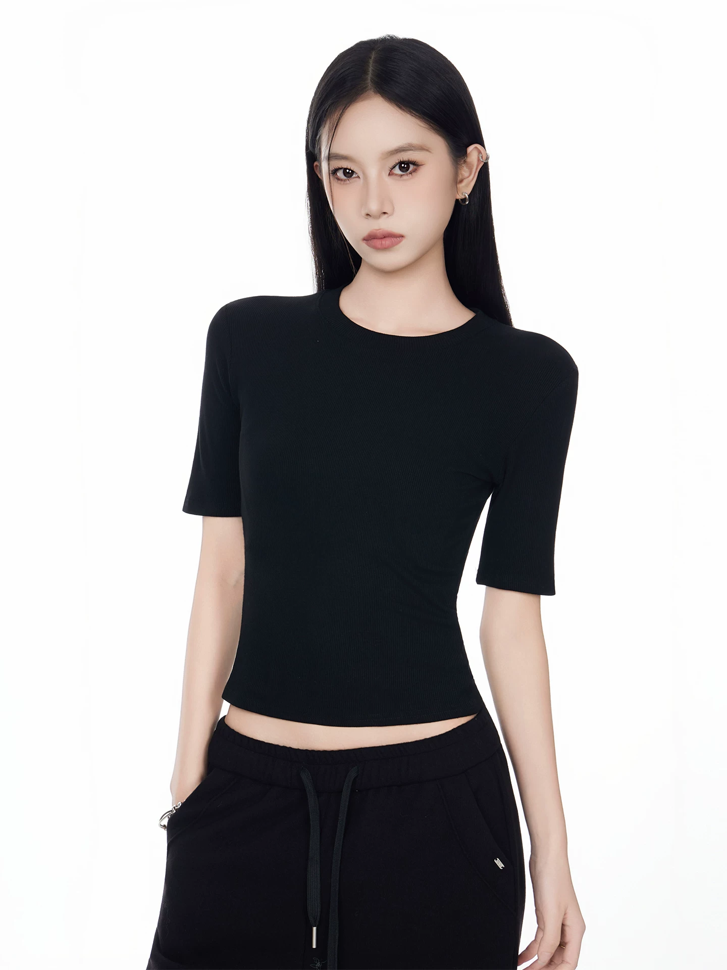 Uネック 五分袖Tシャツ 商品写真