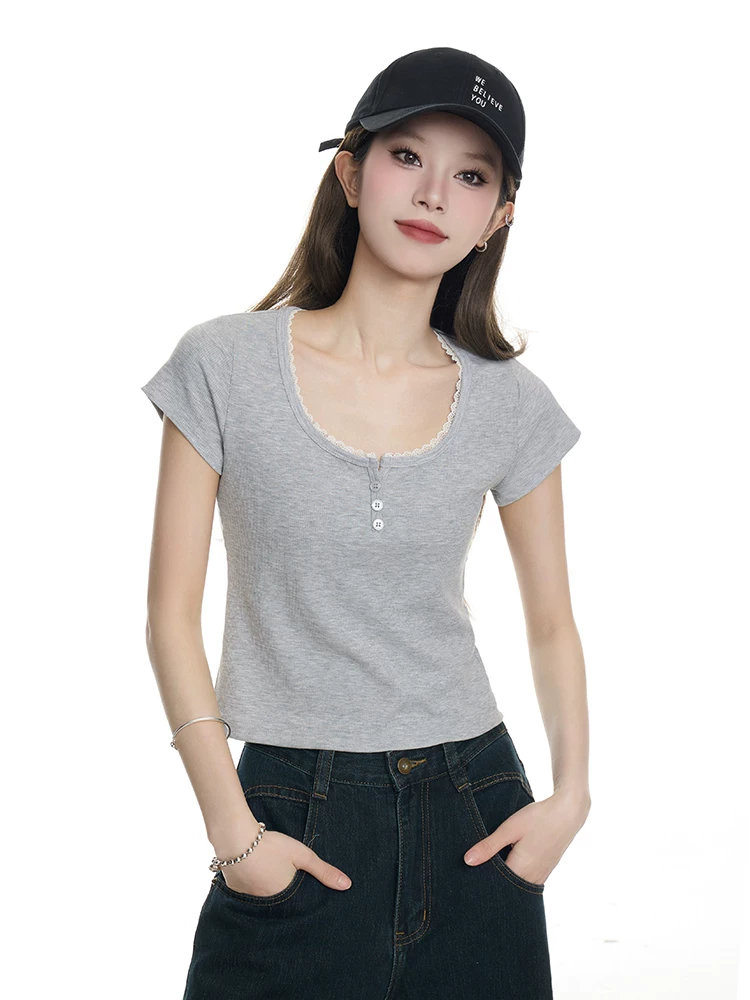 レース 切り替え 半袖Tシャツ 商品写真