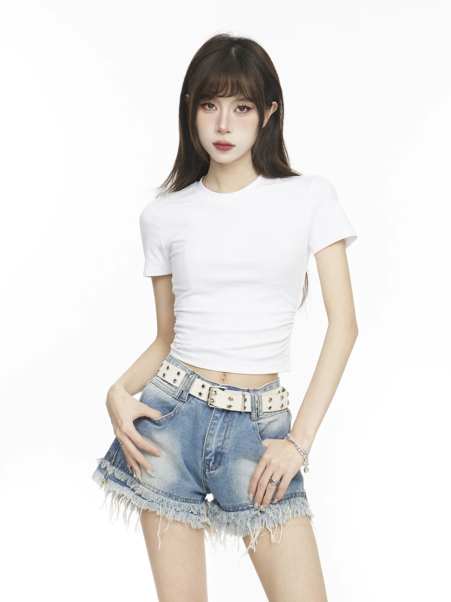 ギャザー ショート丈 半袖Tシャツ 商品写真