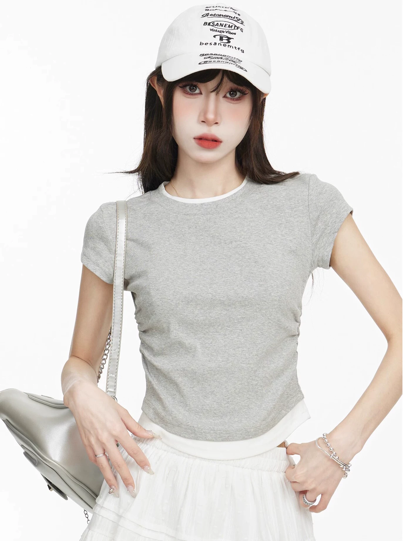 レイヤード風 配色 半袖Tシャツ 商品写真