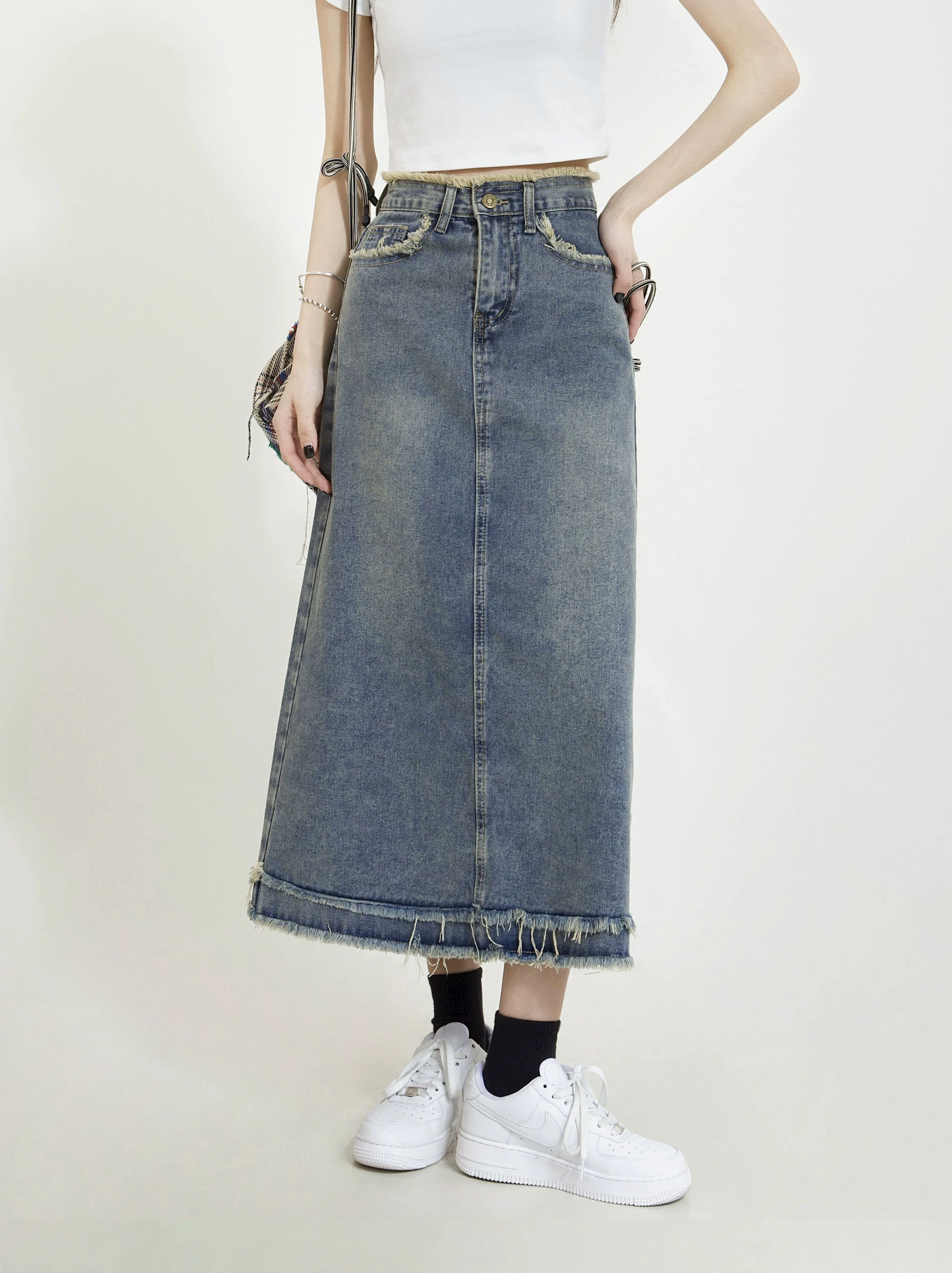 カットオフ デニムロングスカート 商品写真