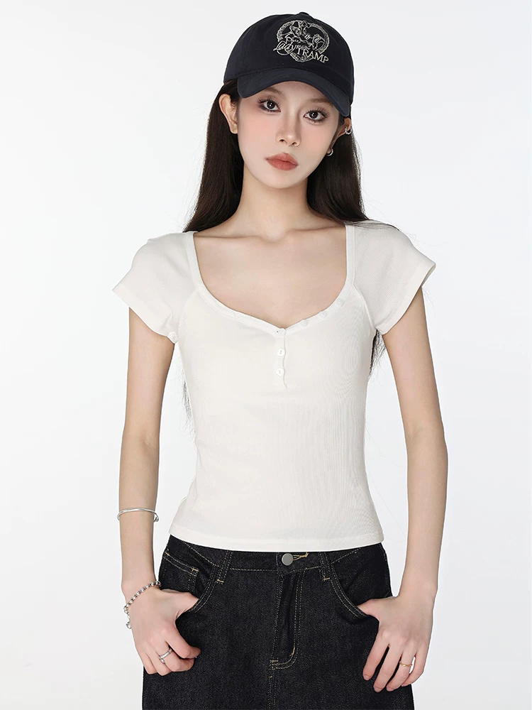 ハートネック ショート丈Tシャツ 商品写真