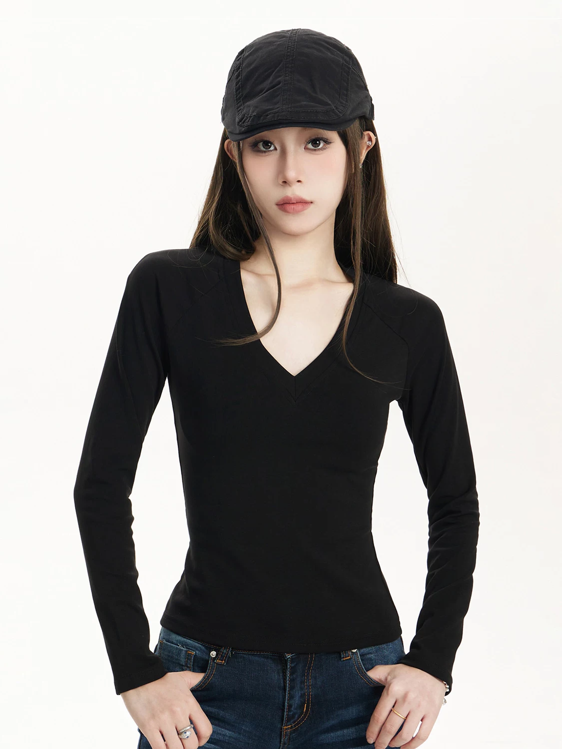 Vネック 長袖Tシャツ 商品写真