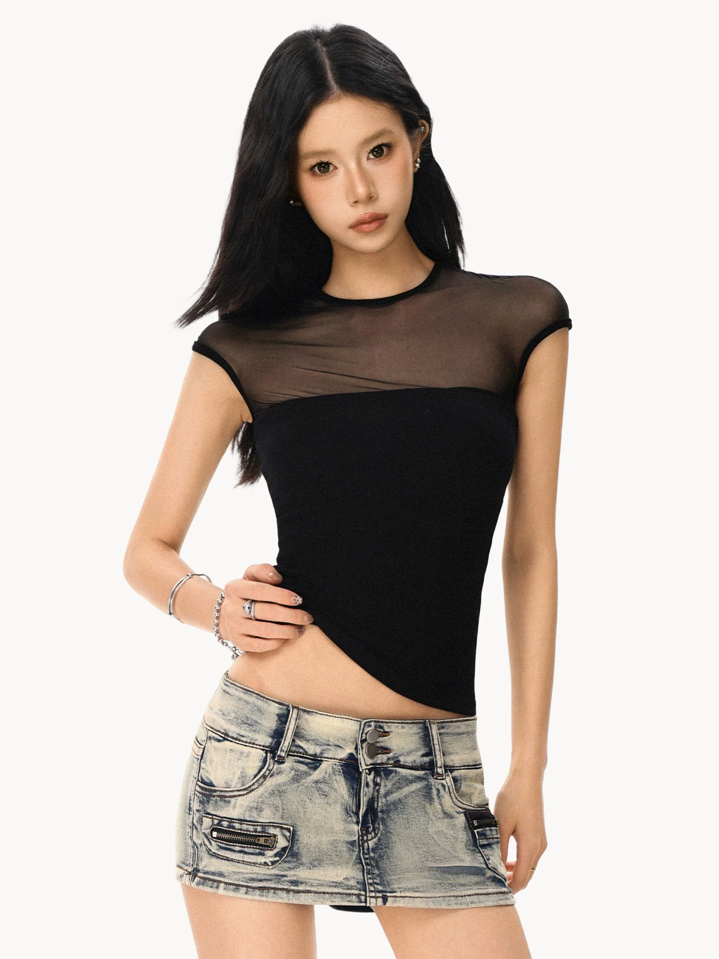 パッド付き メッシュ切り替えTシャツ 商品写真