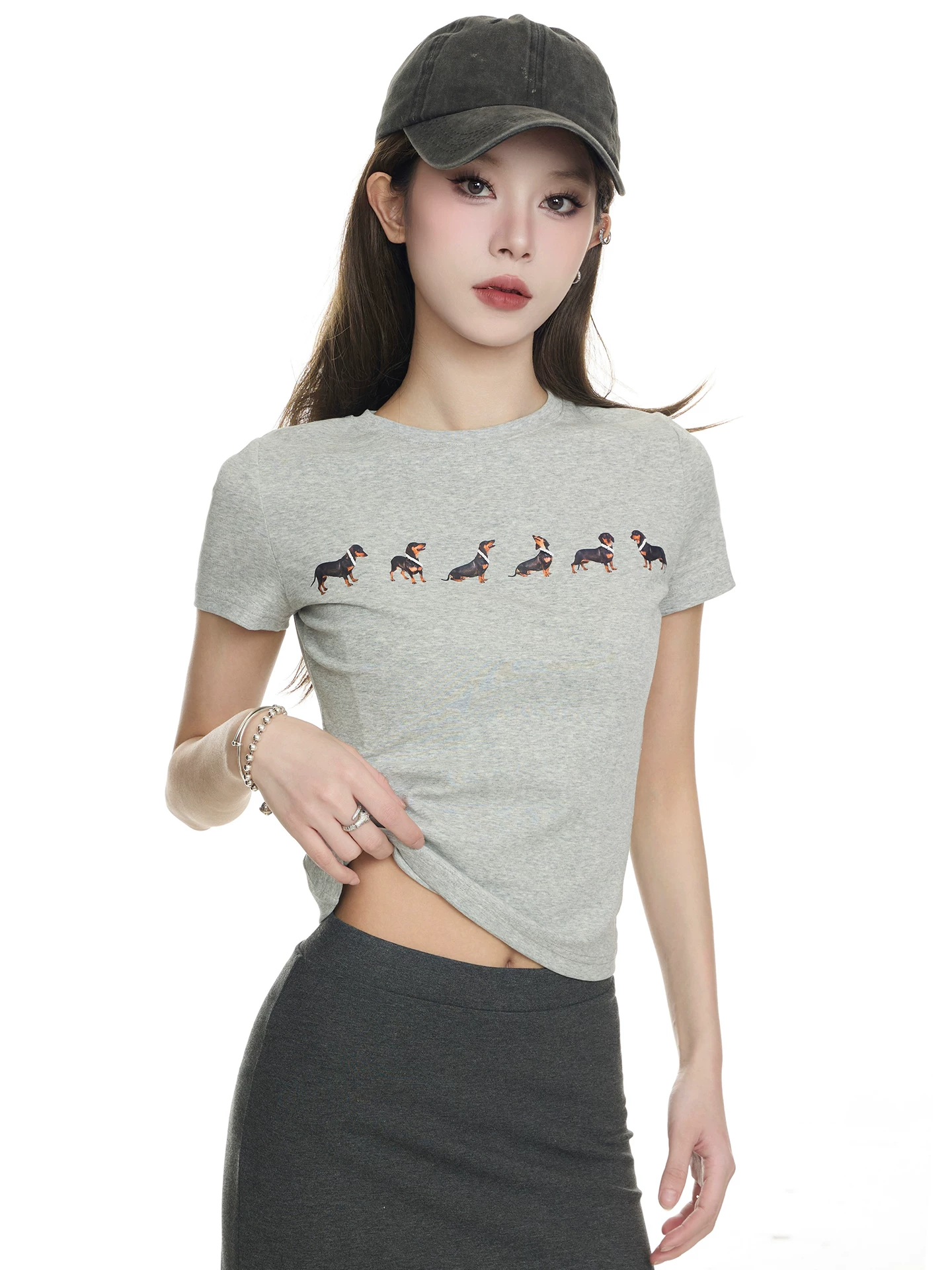 ドッグプリント ショート丈Tシャツ 商品写真