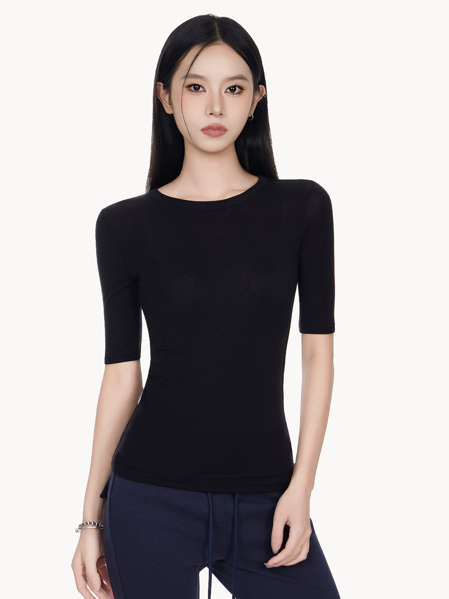 クルーネック 五分袖Tシャツ 商品写真