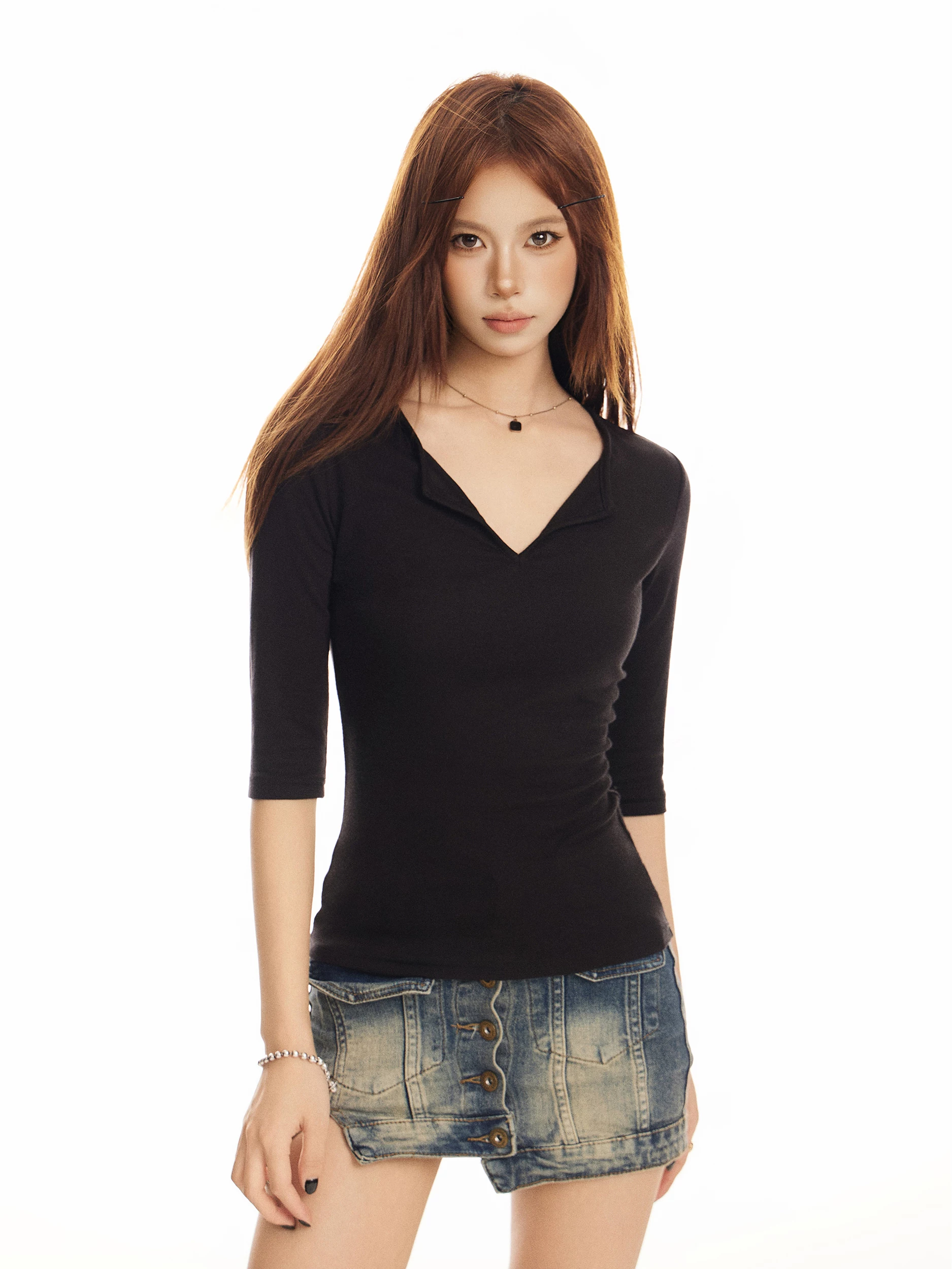 Vネック 五分袖Tシャツ 商品写真