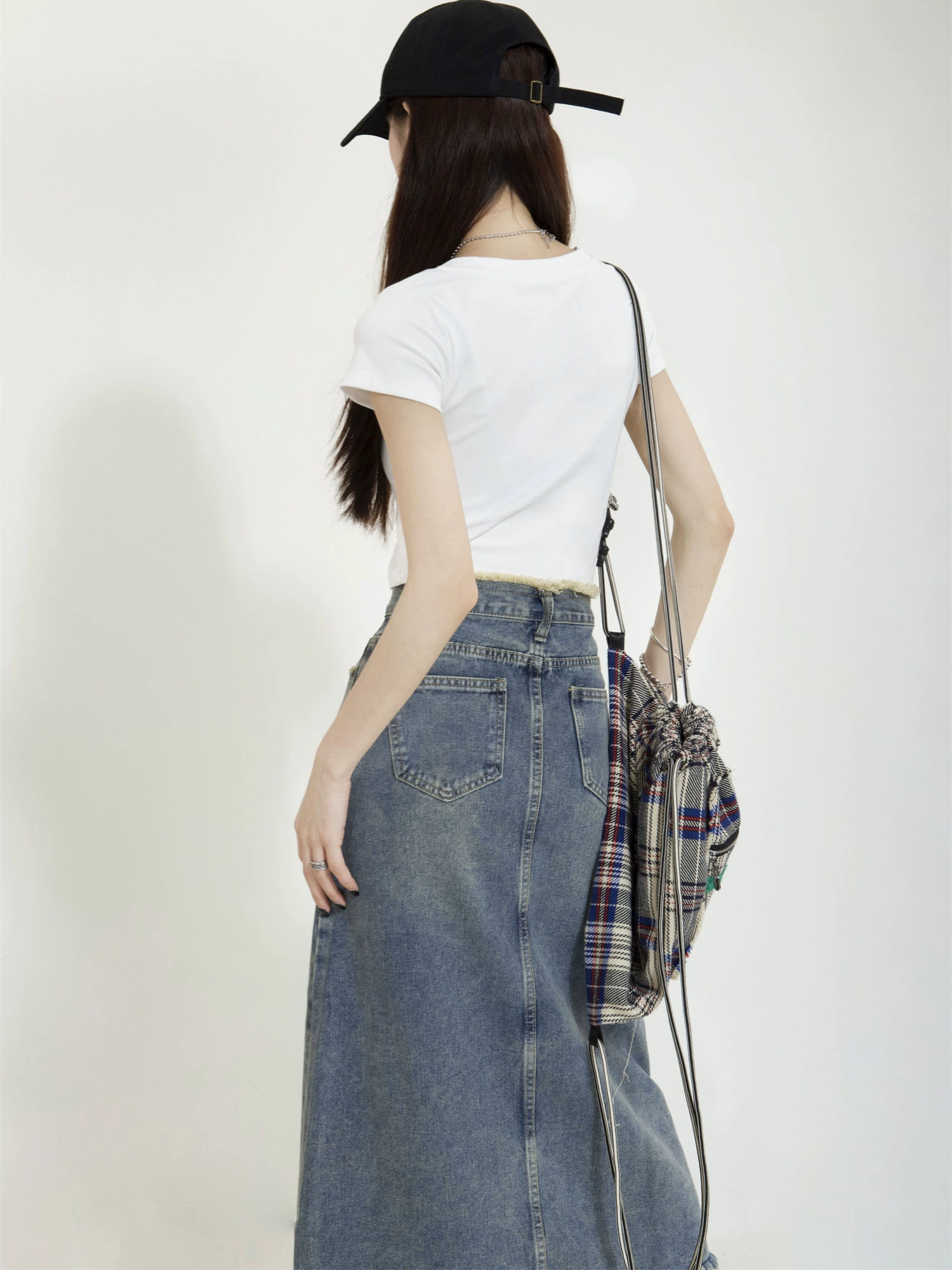 カットオフ デニムロングスカート 商品写真