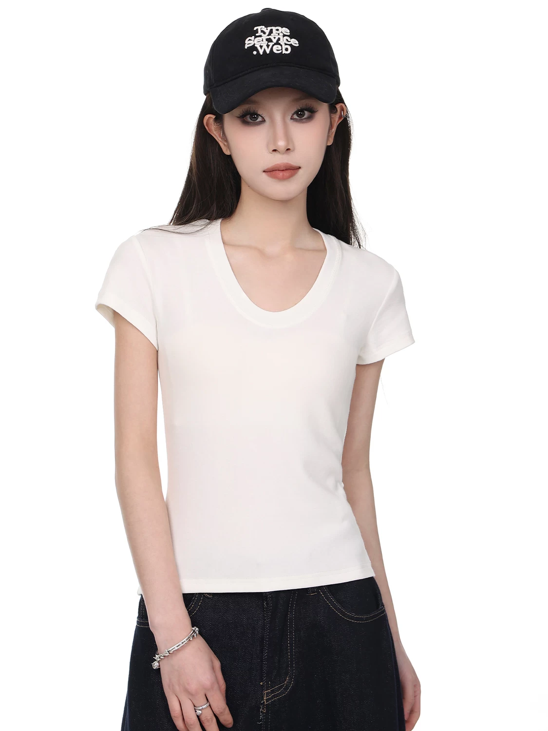 Uネック 半袖Tシャツ 商品写真