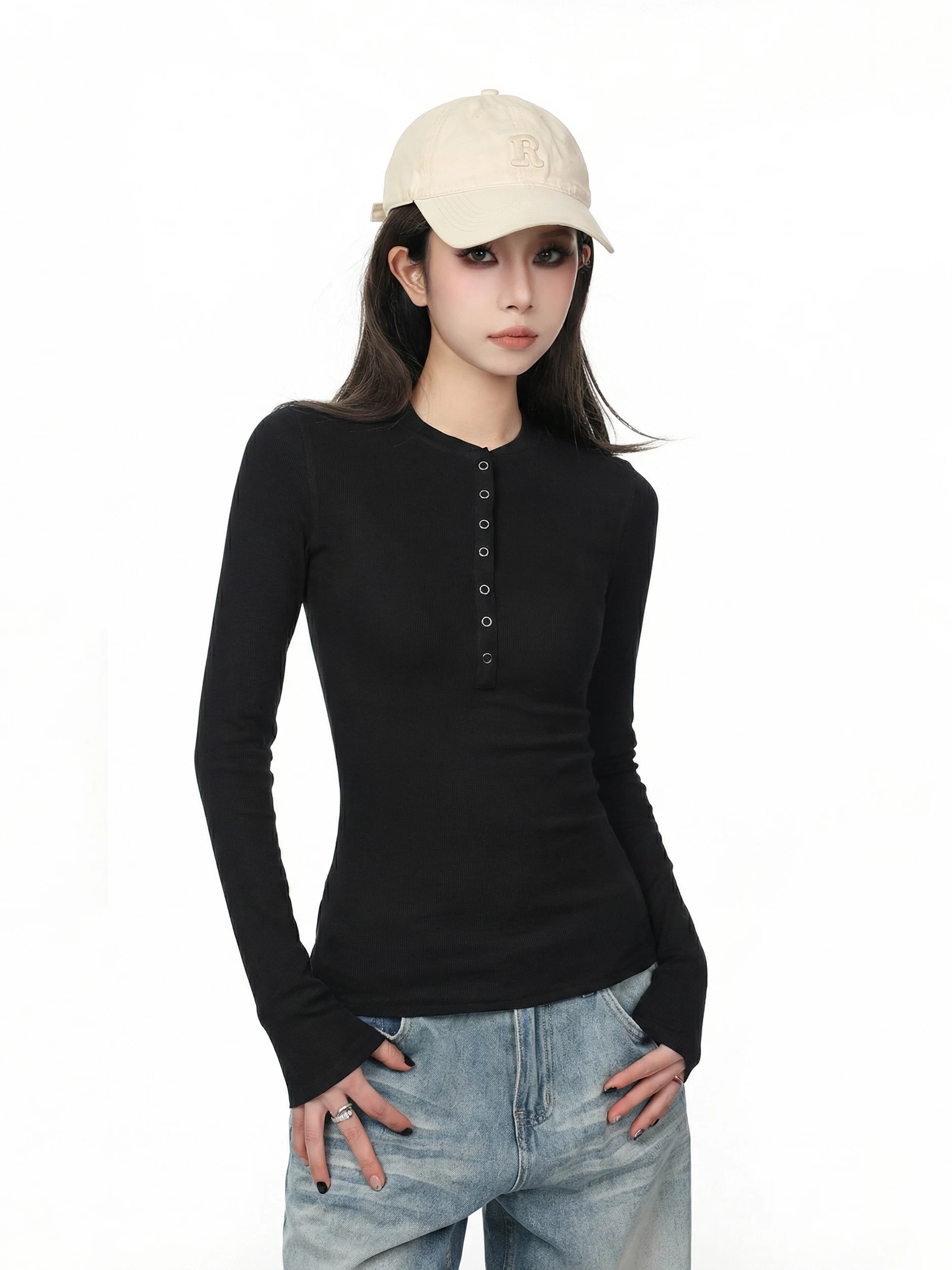 ヘンリーネック 長袖Tシャツ 商品写真