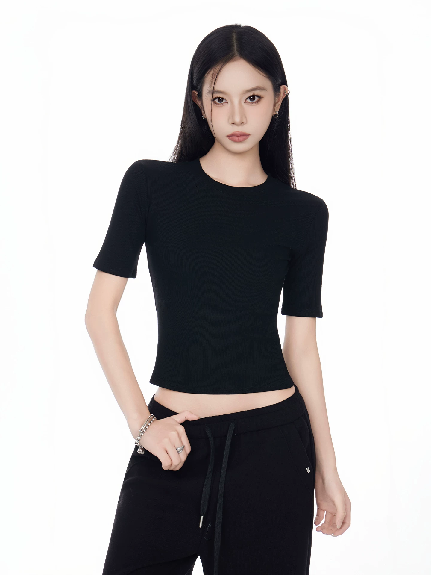 Uネック 五分袖Tシャツ 商品写真