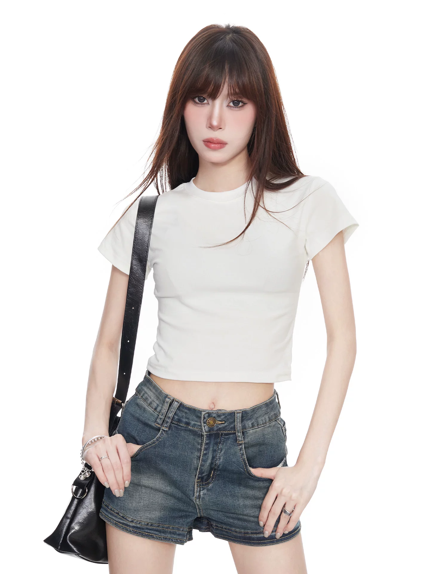 クルーネック ショート丈半袖Tシャツ 商品写真