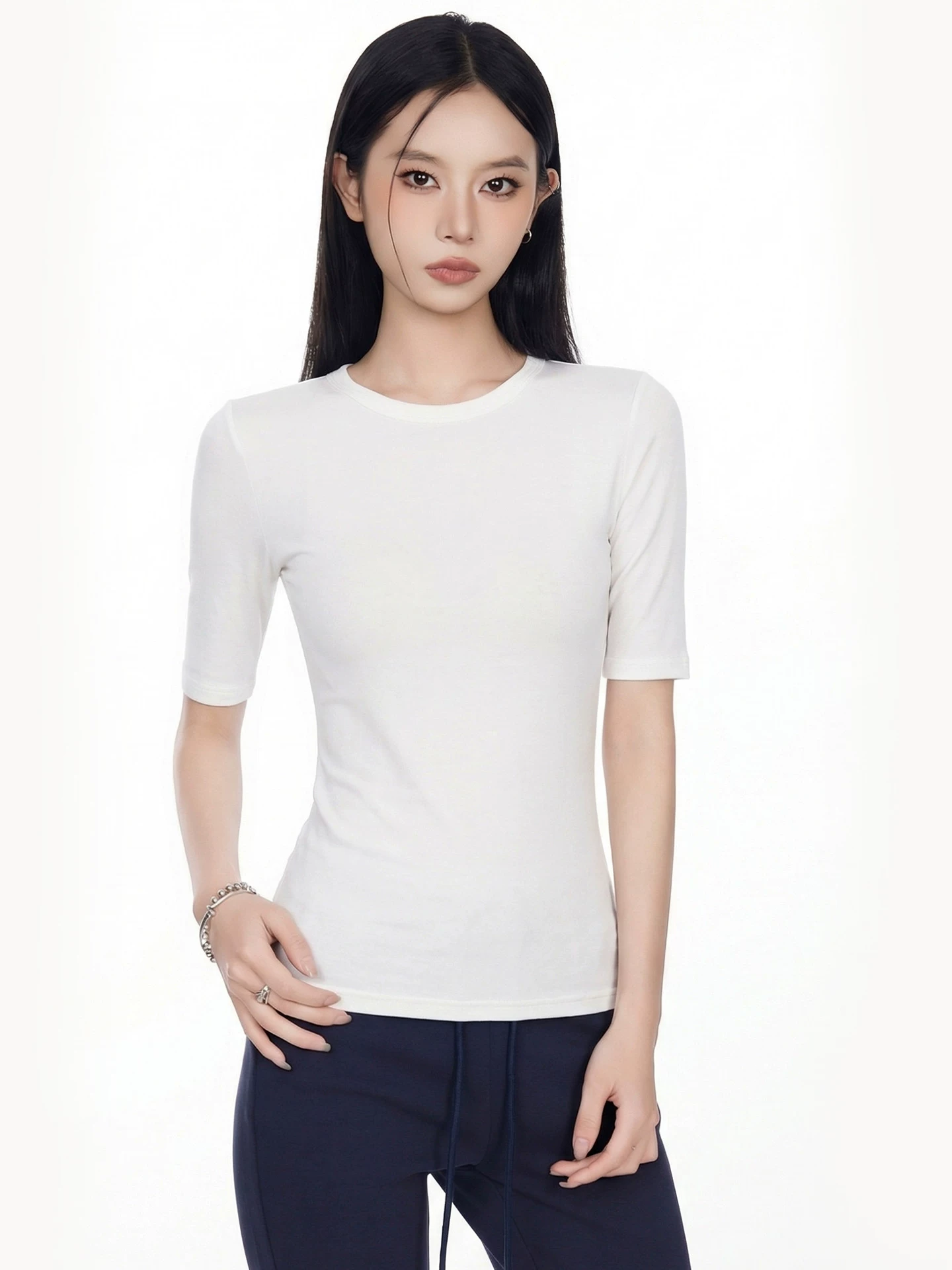 Uネック 五分袖Tシャツ 商品写真